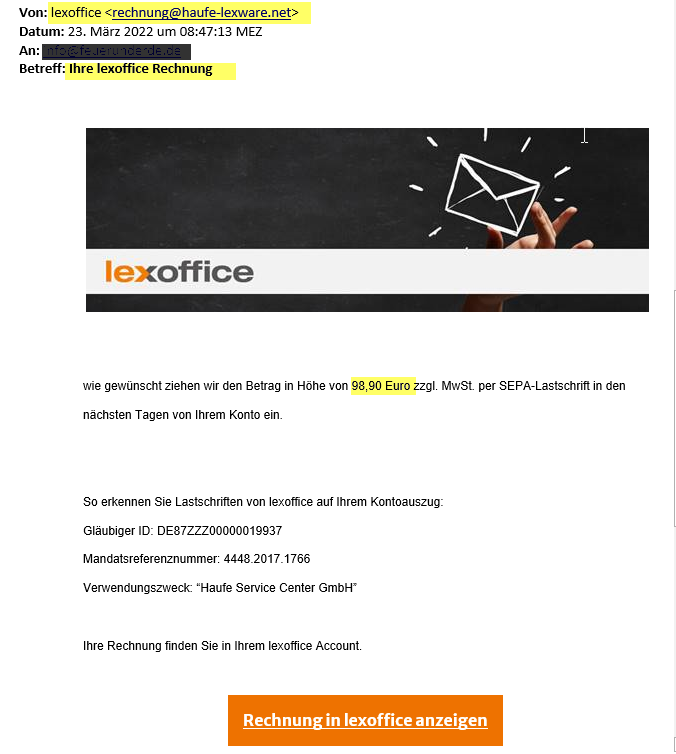 lexoffice phishing mail