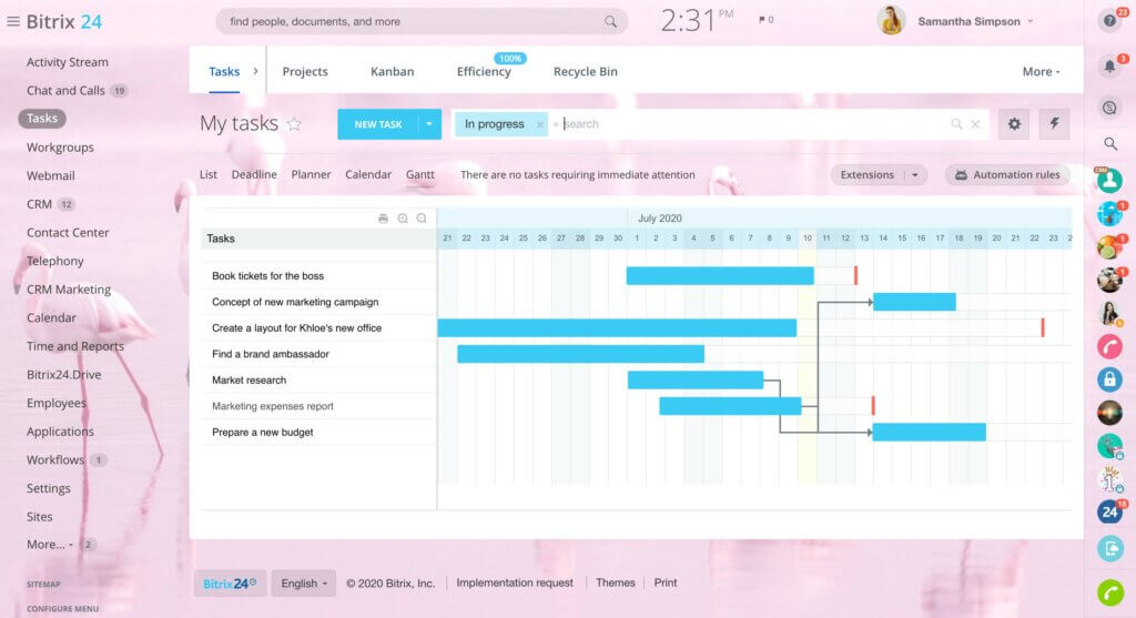 Bitrix24: All-in-One CRM & Projektmanagement für Start-ups, KMU & Teams 11 Gant Diagramm