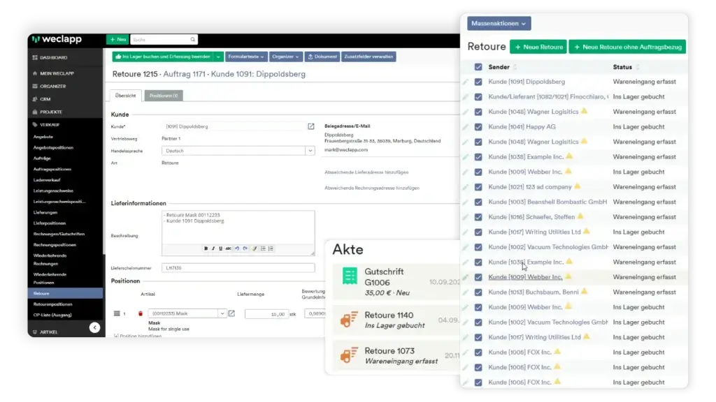 Retourenmanagement  in weclapp