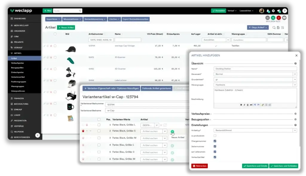 Artikelverwaltung in weclapp
