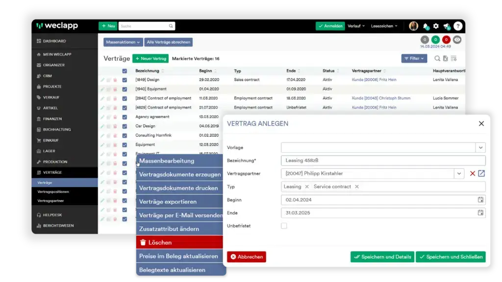 Vertragsmanagement in weclapp